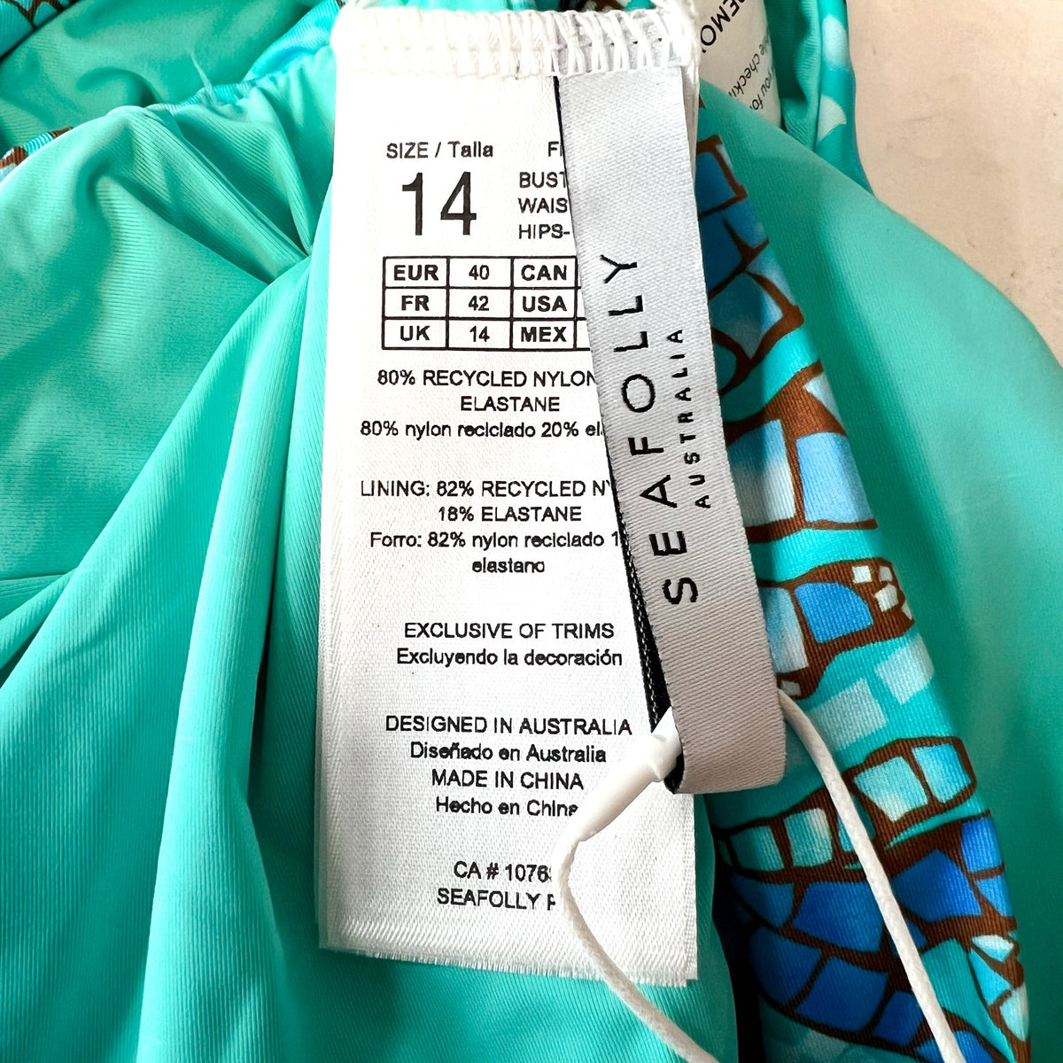 SEAFOLLY Women's La Mer Hipster Bikini Bottoms Size 10 Aquatic Blue NWT