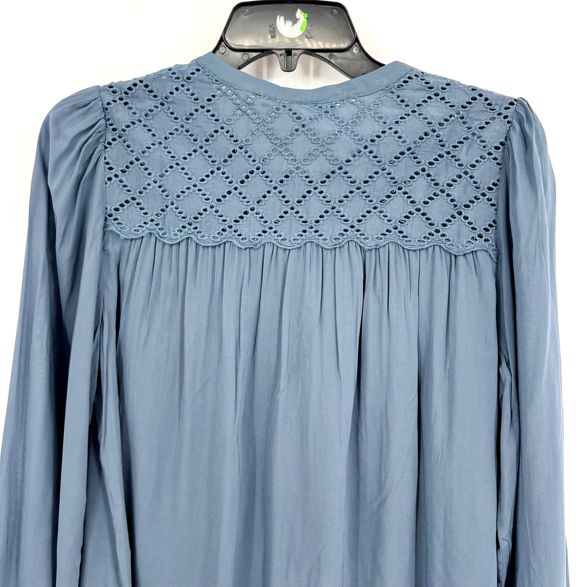 DANIEL RAINN Womens Eyelet Blouse Small Blue Mirage Puff Long Sleeve NWT