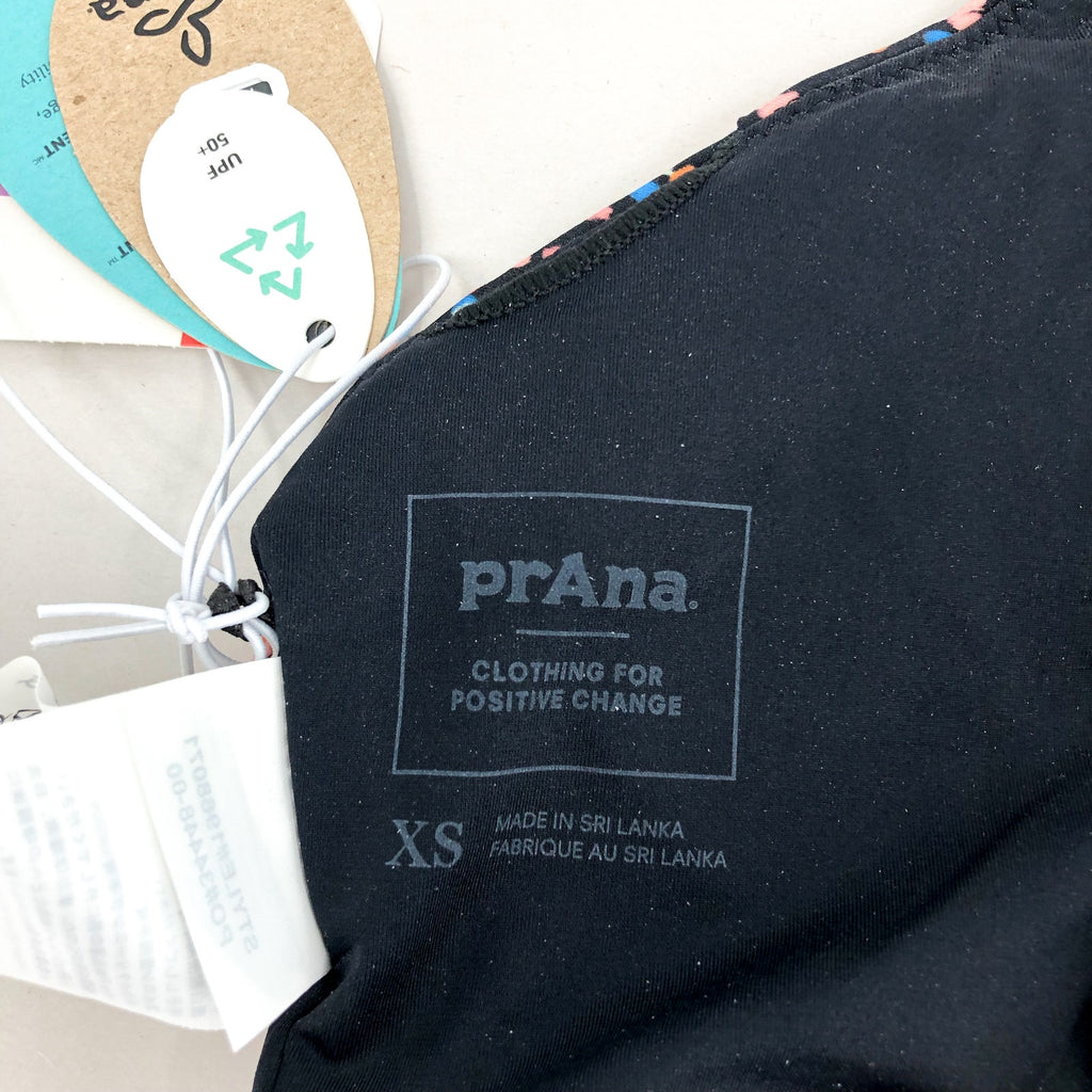 PRANA Women's Onyx Bay Bikini Top XS Black Alotta Dots High Neck NWT