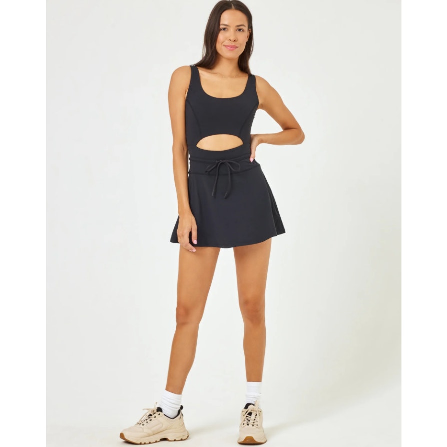 L*SPACE Women's Patterson Athletic Dress Large Black Tank Built in Short  NWT