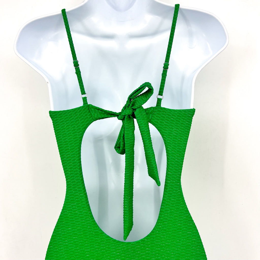 BECCA Women's Luxe Evelynn Plunge One Piece Swimsuit Medium Emerald Green NWT