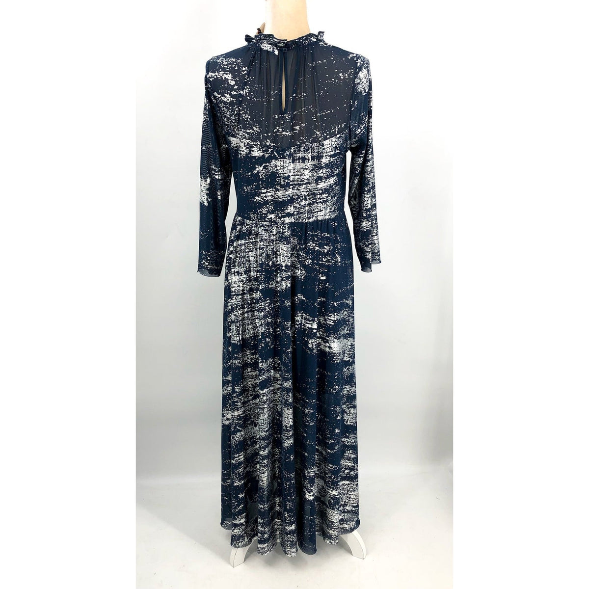 TED BAKER Iggiey Metallic Burnout Midi Dress Large US 12 Navy Blue NWT
