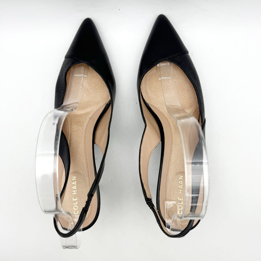 Cole Haan Womens The Go-To Slingback Pump US 8 B Black Leather Lizard Print NWOB