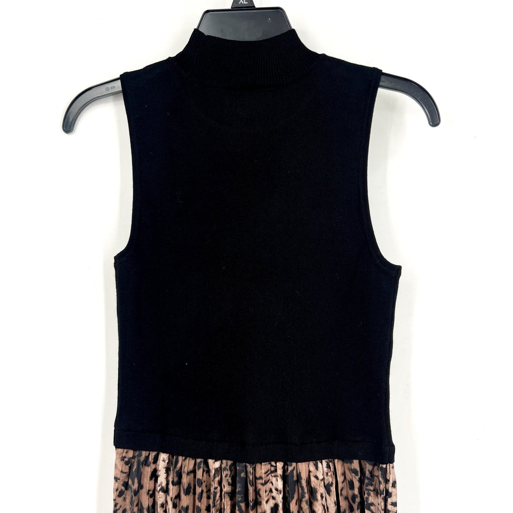 FORTUNE + IVY Womens Jersey Leopard Pleated Midi Dress Small Black Multi NWOT