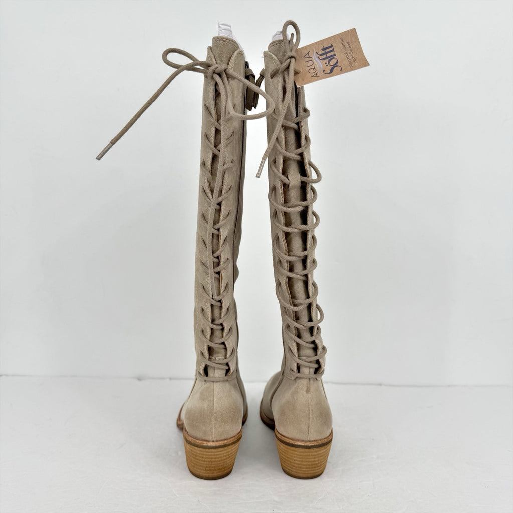 Sofft Womens Sharnell Heel Knee High Boots US 6.5 Beige Suede Waterproof NWOB