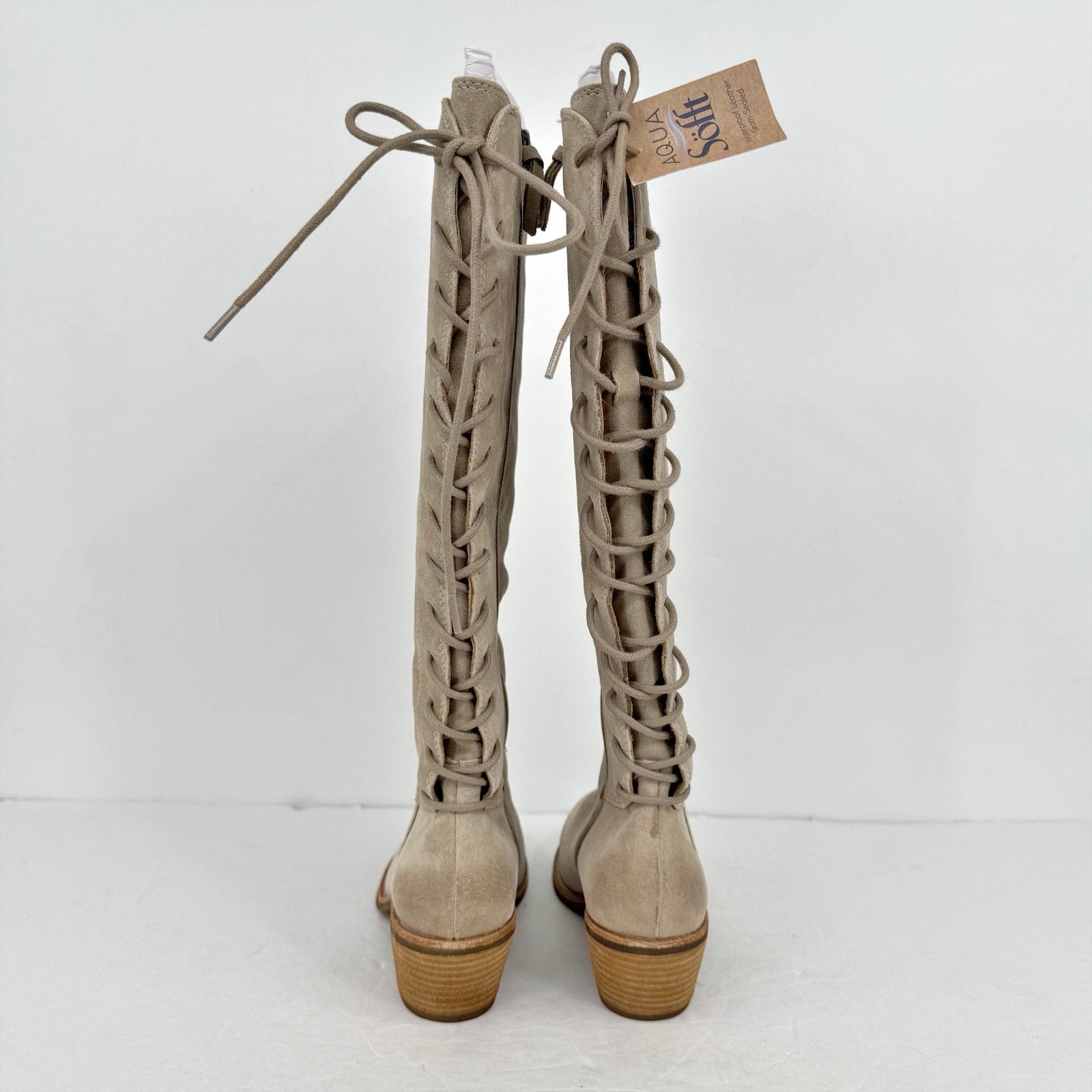 Sofft Womens Sharnell Heel Knee High Boots US 6.5 Beige Suede Waterproof NWOB