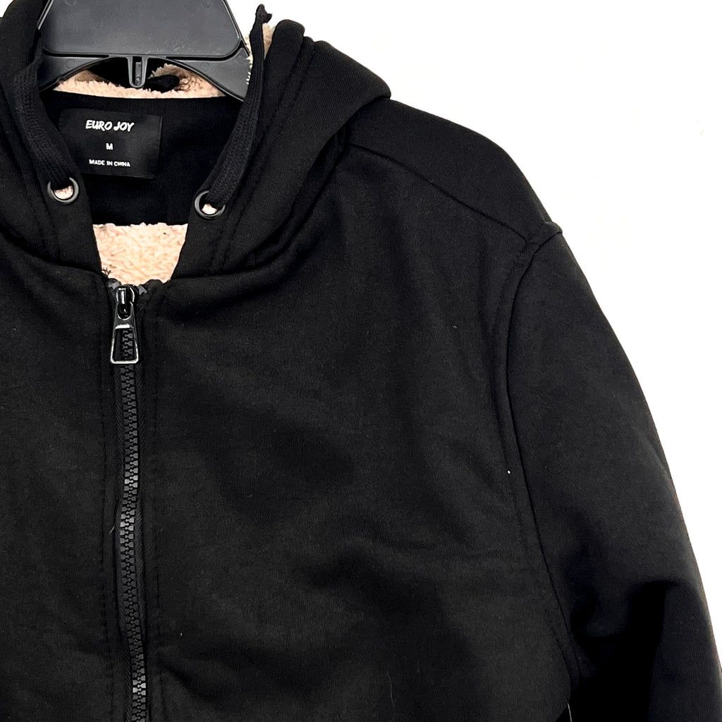 EURO JOY Womens Fleece Lined Hoodie Medium Black Sweatshirt Full Zip NWT