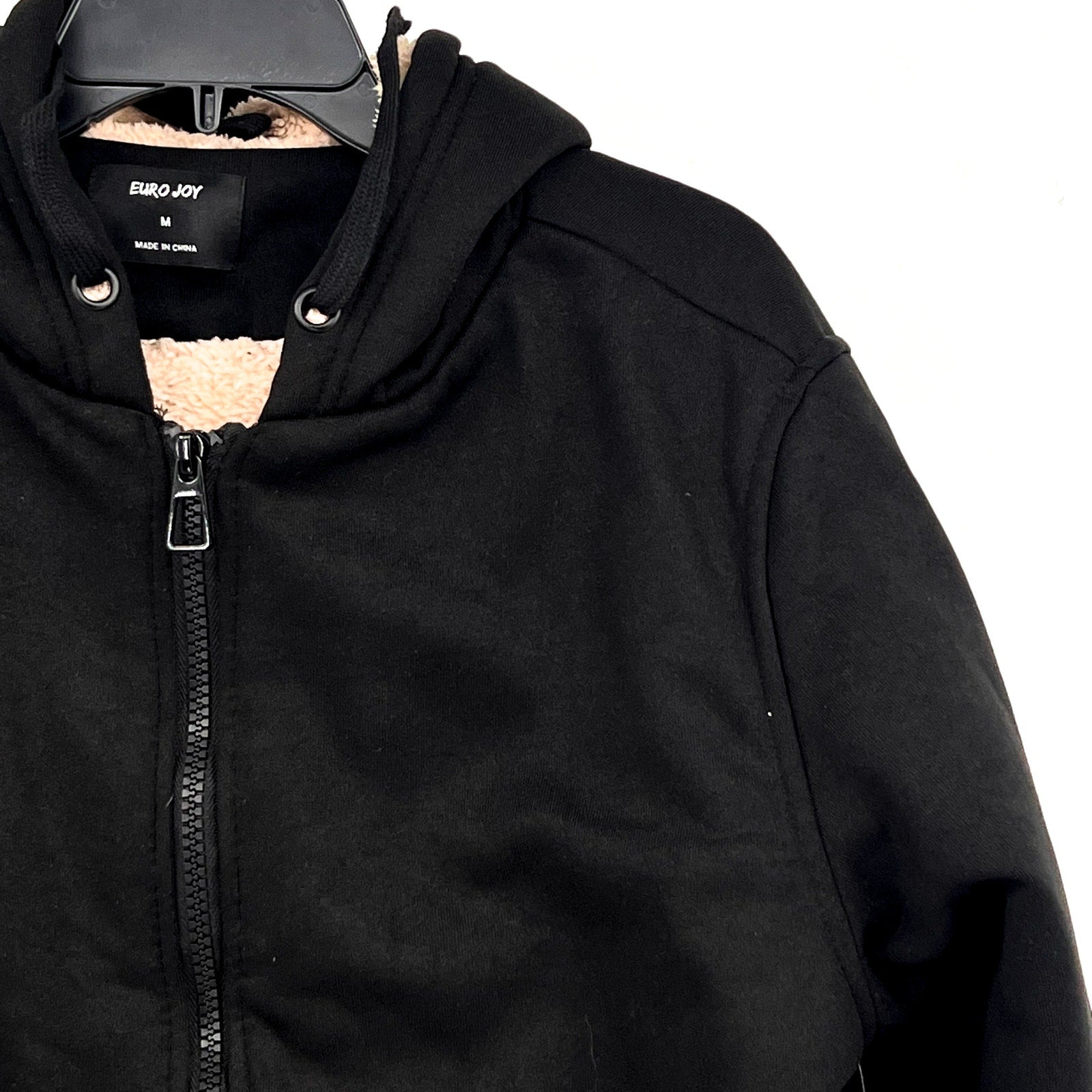 EURO JOY Womens Fleece Lined Hoodie Medium Black Sweatshirt Full Zip NWT