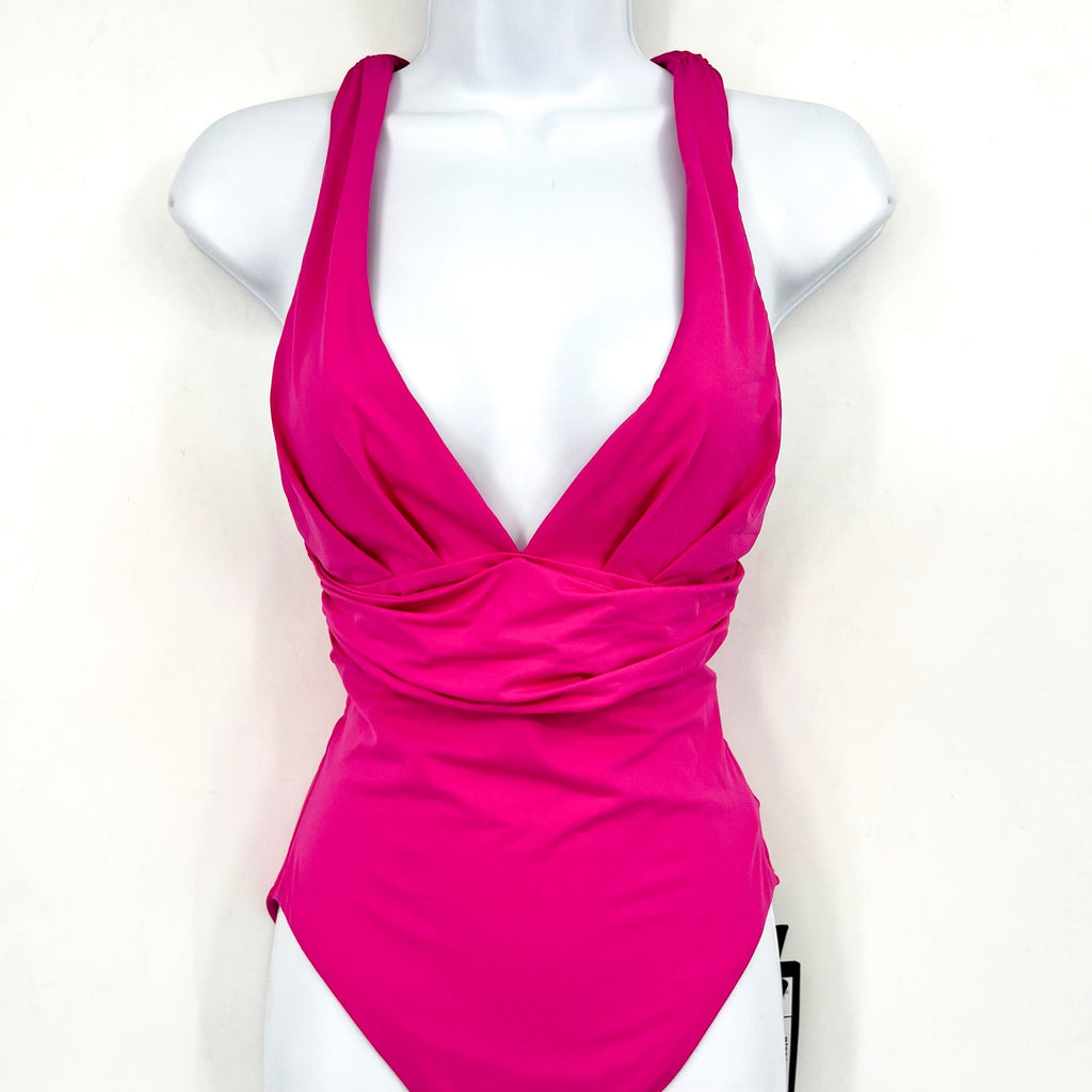 SEAFOLLY COLLECTIVE Cross Back One Piece Size 8 Hot Pink Plunge Neck NWT