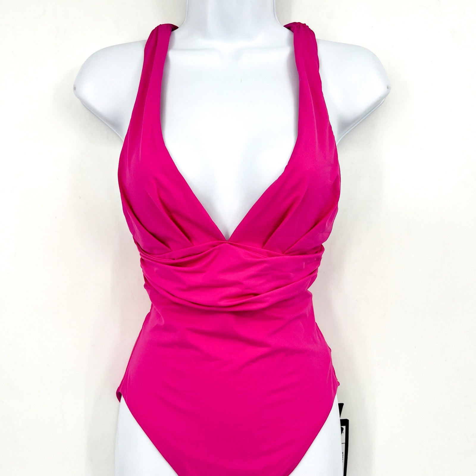 SEAFOLLY COLLECTIVE Cross Back One Piece Size 8 Hot Pink Plunge Neck NWT