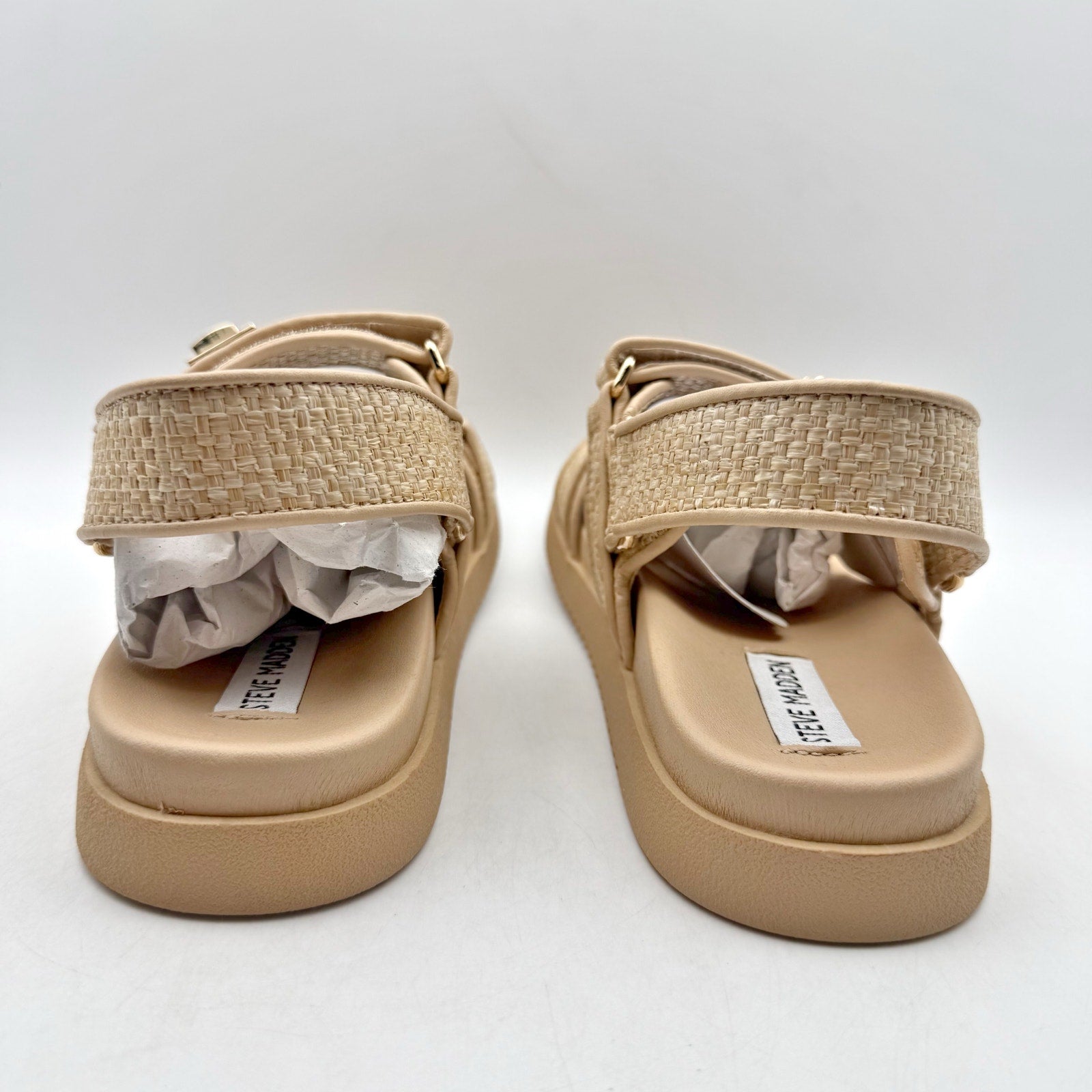 Steve Madden Womens Mona Sandal US 9.5 M Tan Brown Raffia NIB