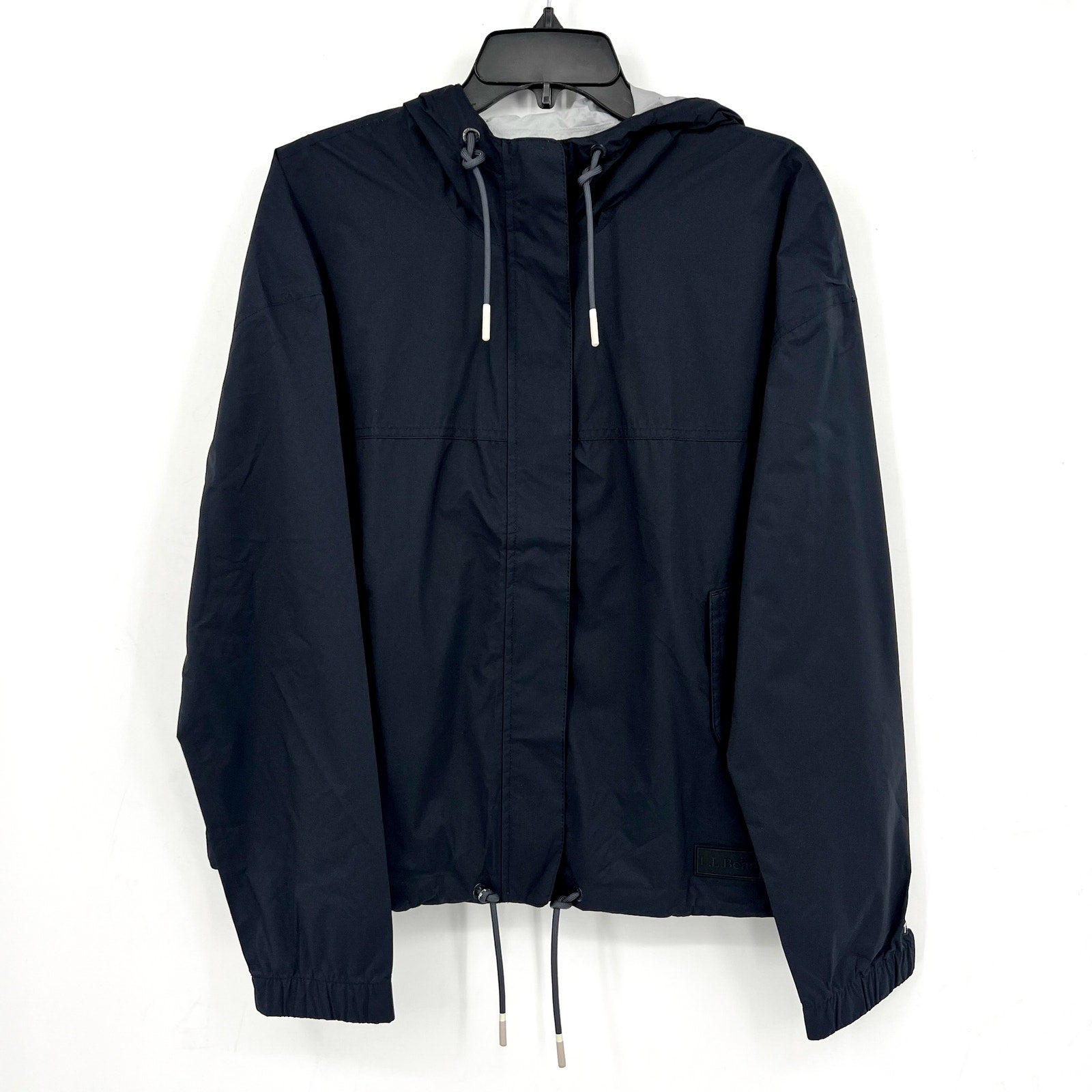 L.L. BEAN Women's Wharf Street Rain Jacket Large Reg Midnight Black Hooded NWT