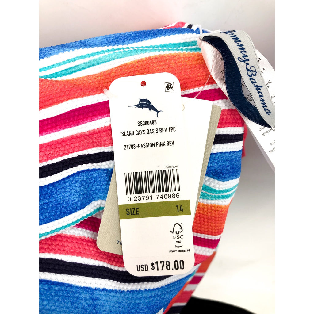 TOMMY BAHAMA Island Cays Oasis One-Piece Swimsuit Size 14 Pink Reversible NWT