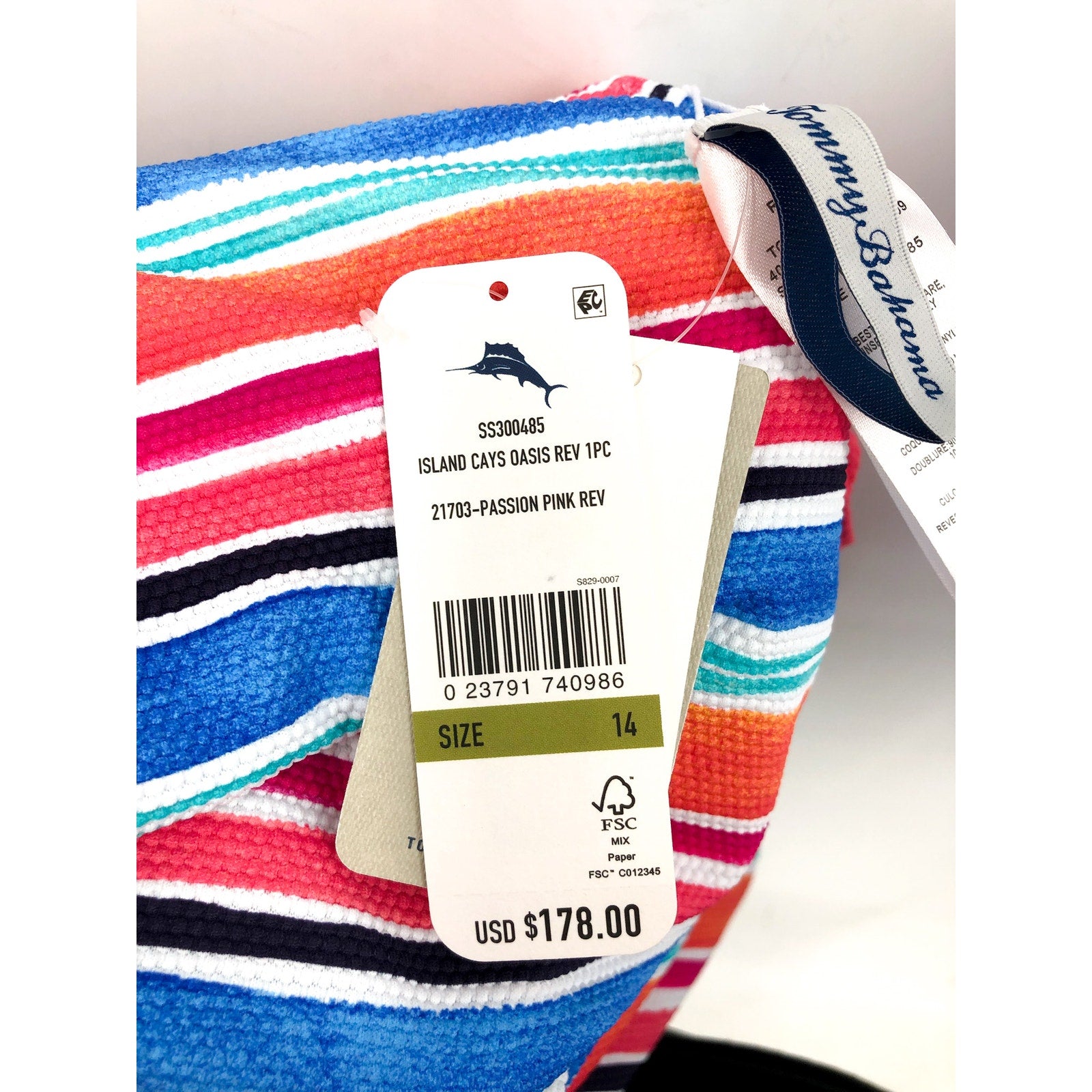 TOMMY BAHAMA Island Cays Oasis One-Piece Swimsuit Size 14 Pink Reversible NWT