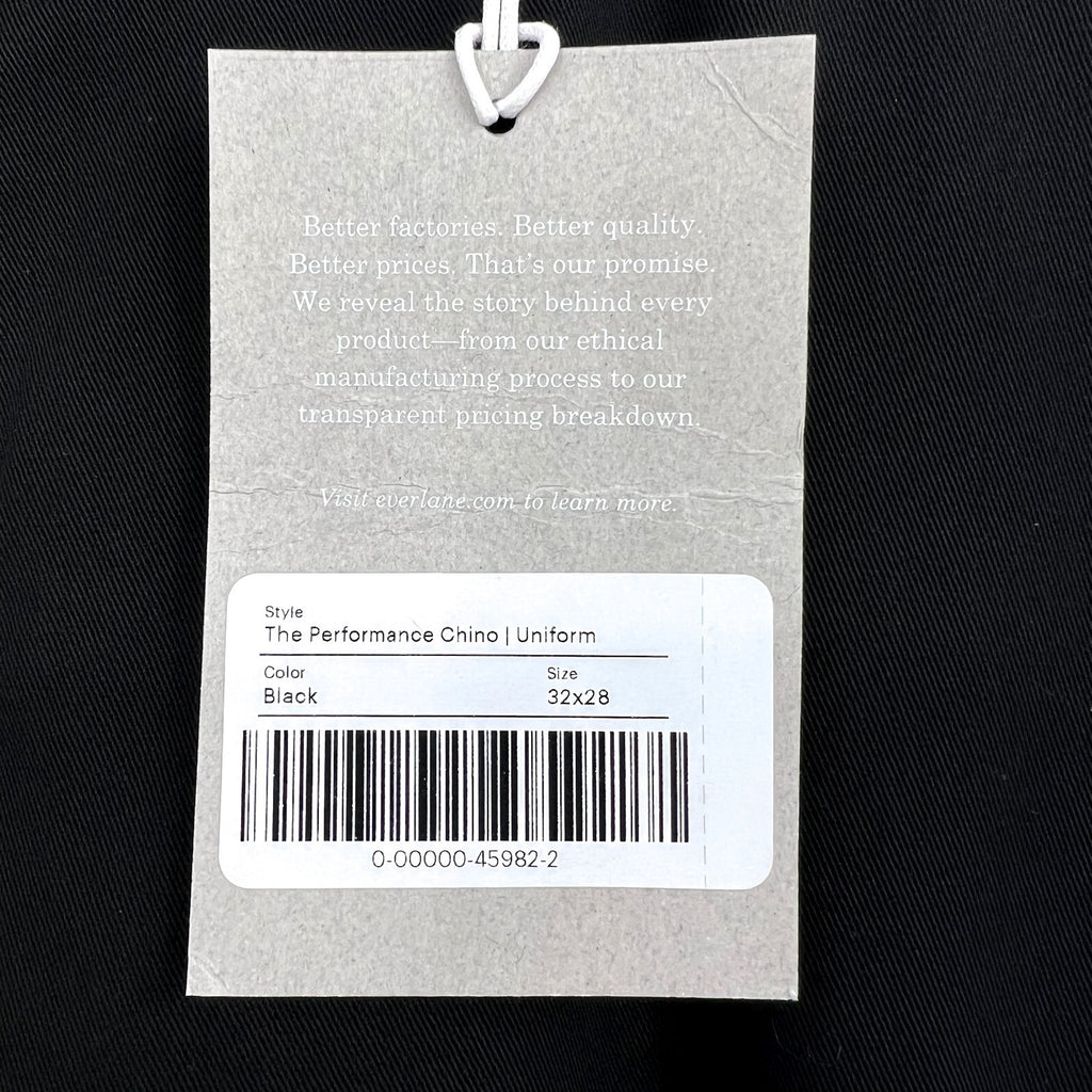 EVERLANE Uniform Mens Performance Chino Pants 32x28 Black Athletic Fit NWT