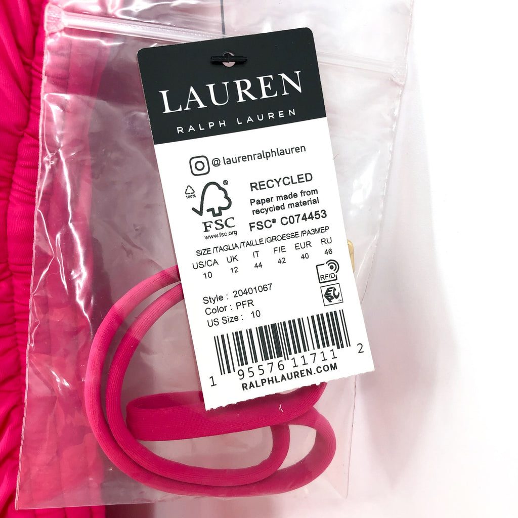 LAUREN RALPH LAUREN Bandeau One Piece Swimsuit Size 10 Pink Beach Club Ruche NWT