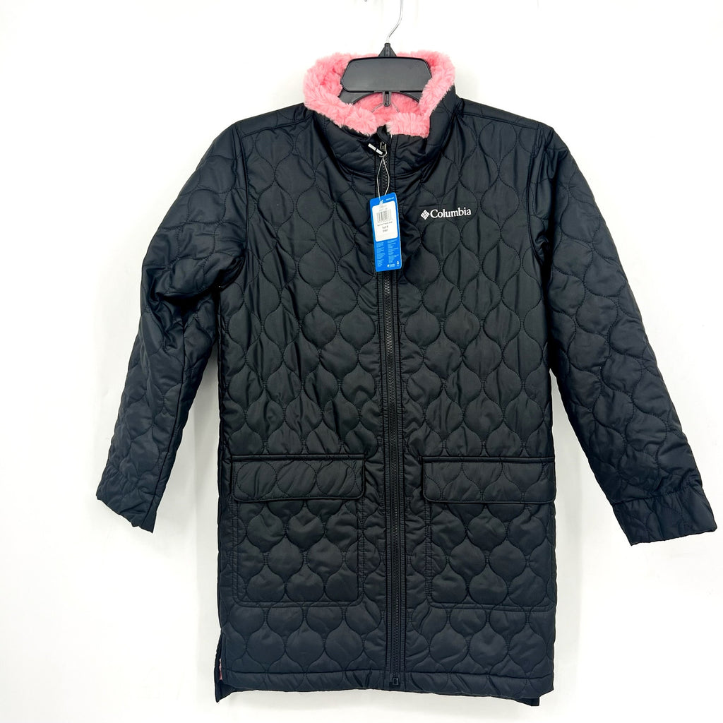 COLUMBIA Girl's Bella Plush Sherpa Quilted Jacket Medium 10-12 Black Pink NWT