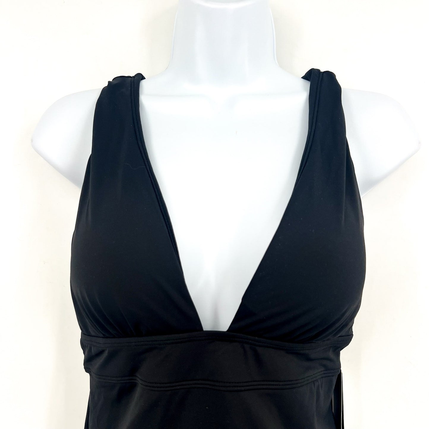 LAUREN RALPH LAUREN Sculpting Modern V Neck One Piece Swimsuit 10 Black NWT