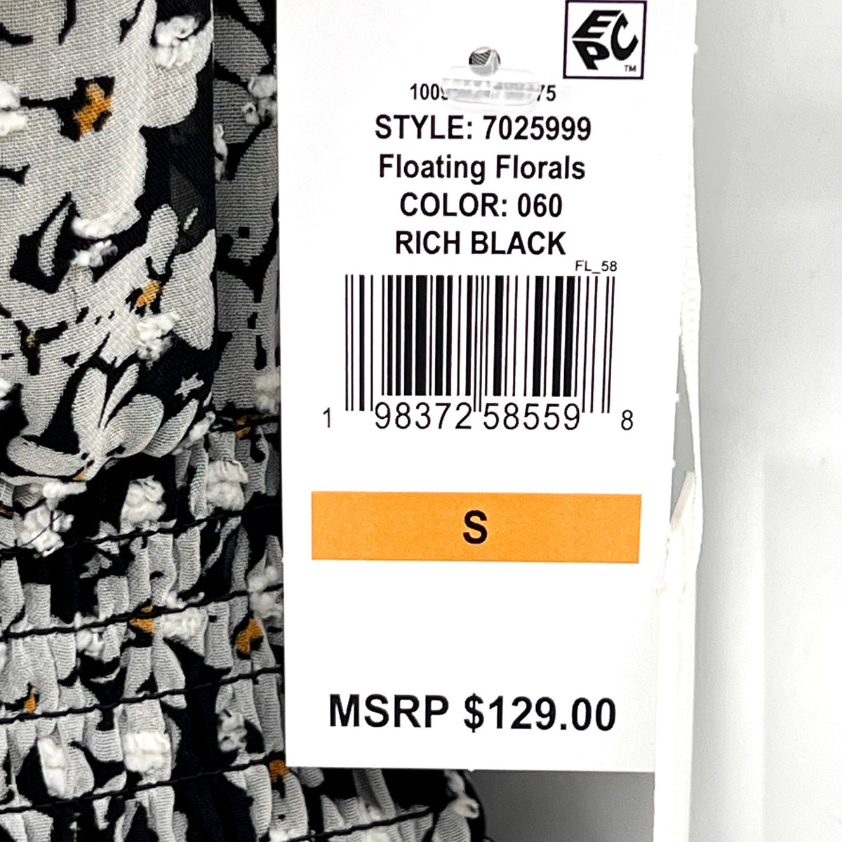 CECE Women's Floral Print Midi Dress Small Black White Smocked Waist NWT