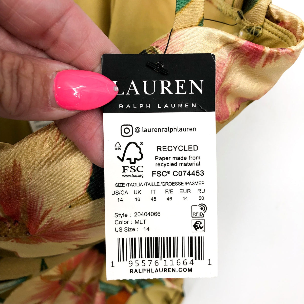 LAUREN RALPH LAUREN Island Tropical One Piece Swimsuit Size 14 Gold V-Wire NWT