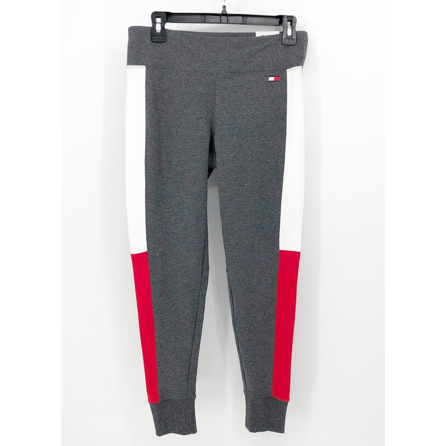 TOMMY HILFIGER SPORT Women's Performance Leggings Large Gray Flag Blocked NWT