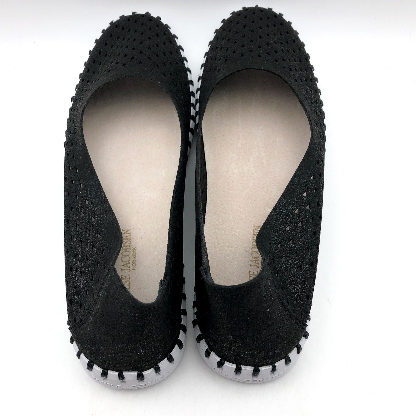ILSE JACOBSEN Women's Tulip Ballet Flats EU 38 US 8 Black Laser-Cut NWOB