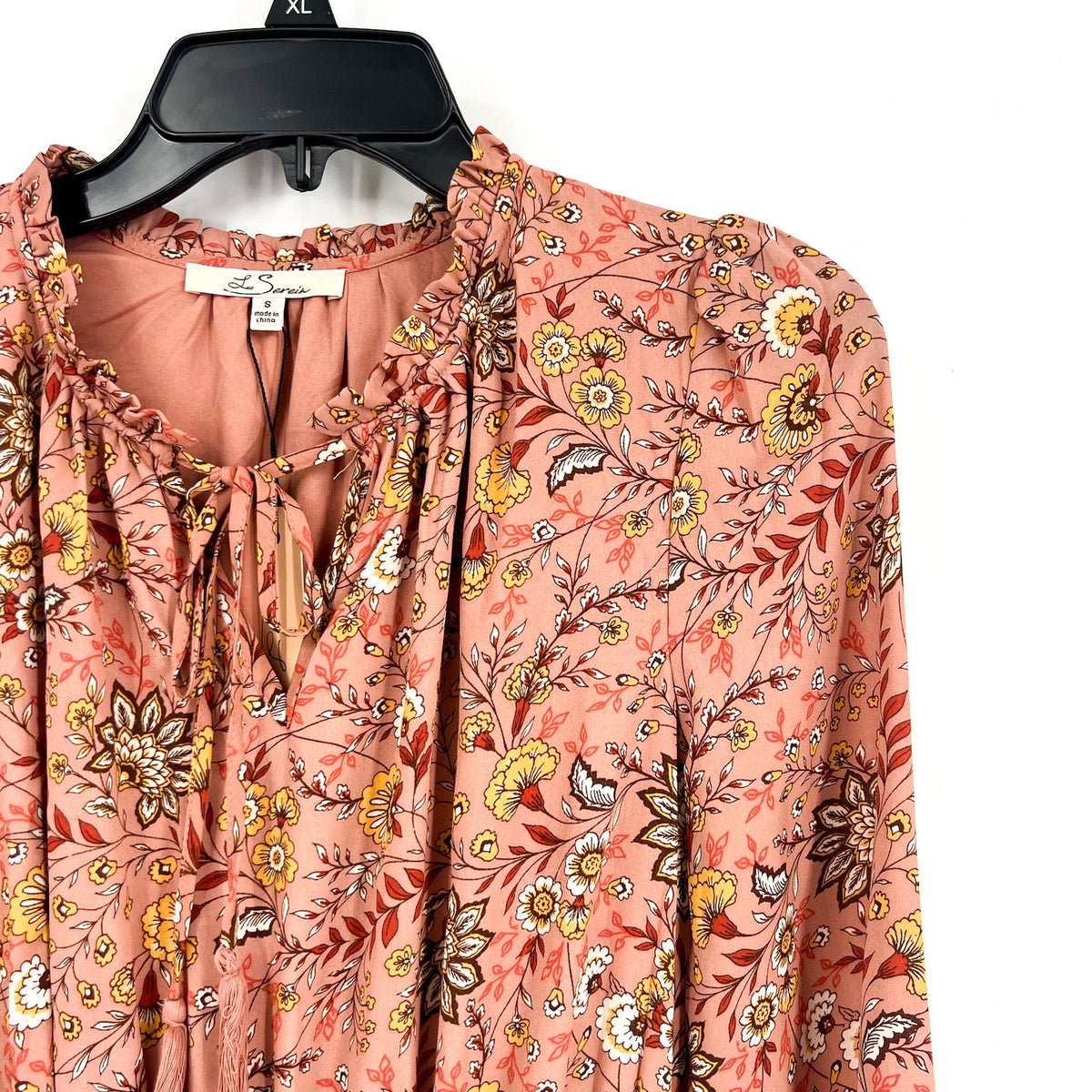 LES SEREIN Floral Long Sleeve Mini Dress Small Pink Multi Elastic Waist NWT