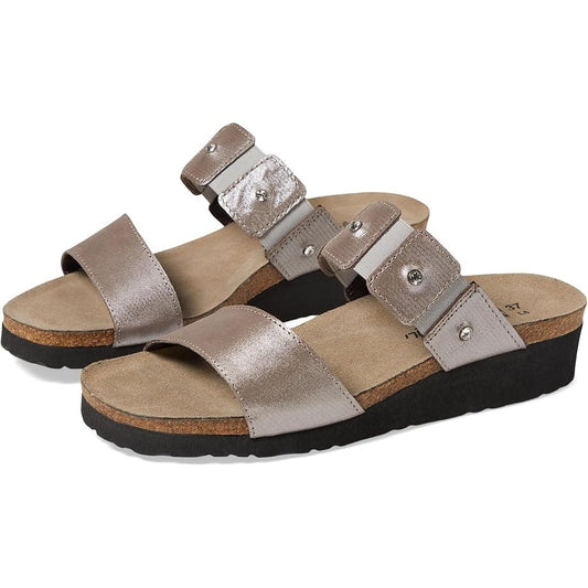 NAOT Womens Ashley Wedge Sandals EU 39 US 8 Silver Leather Rhinestone NWOB