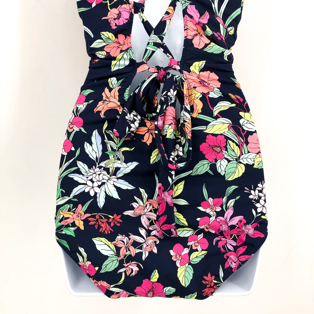 TOMMY BAHAMA Summer Floral Reversible One Piece Swimsuit Size 12 Navy Blue NWT