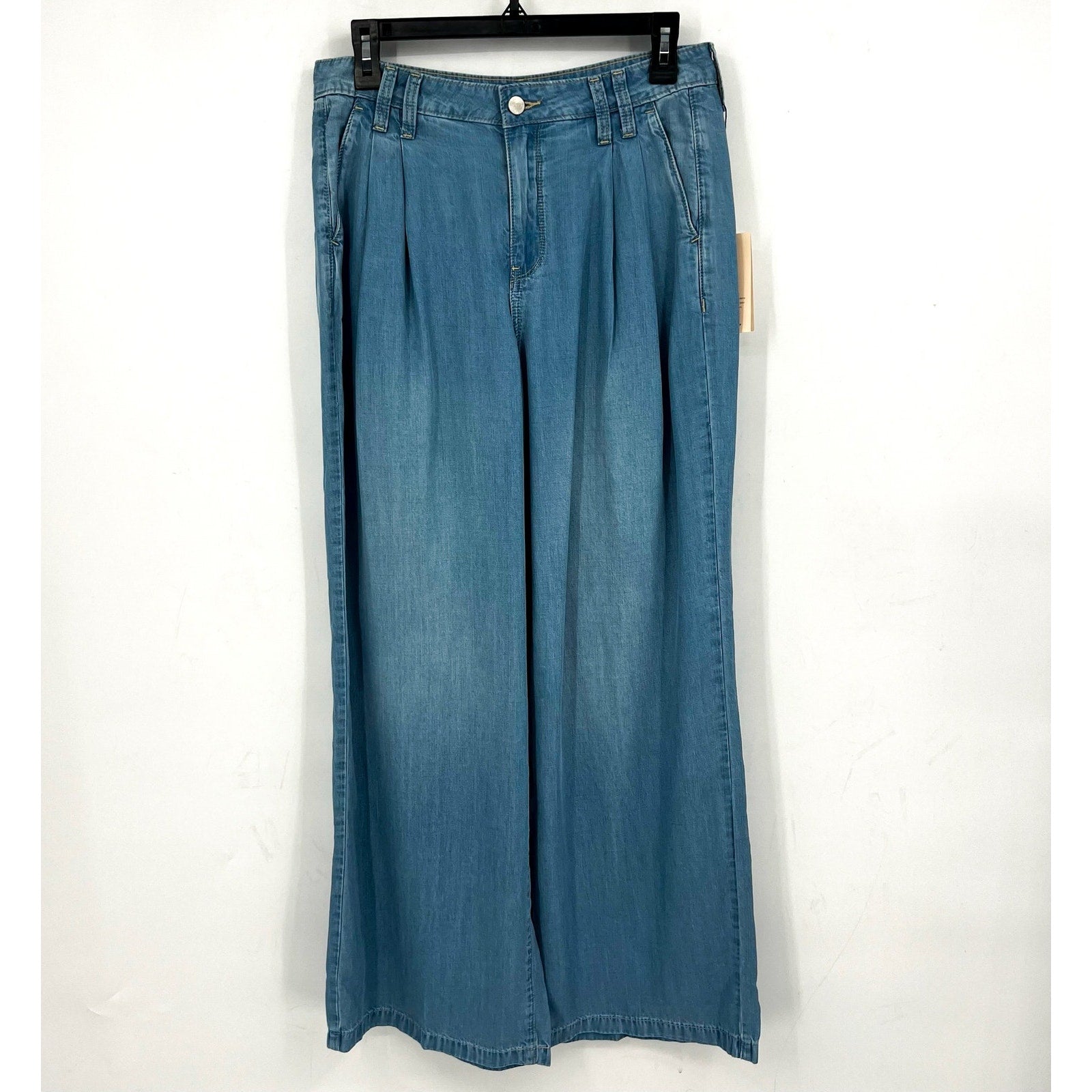 NYDJ Womens Whitney Pleated Trousers Pants Size 4 Blue Canary Beach Wide Leg NWT
