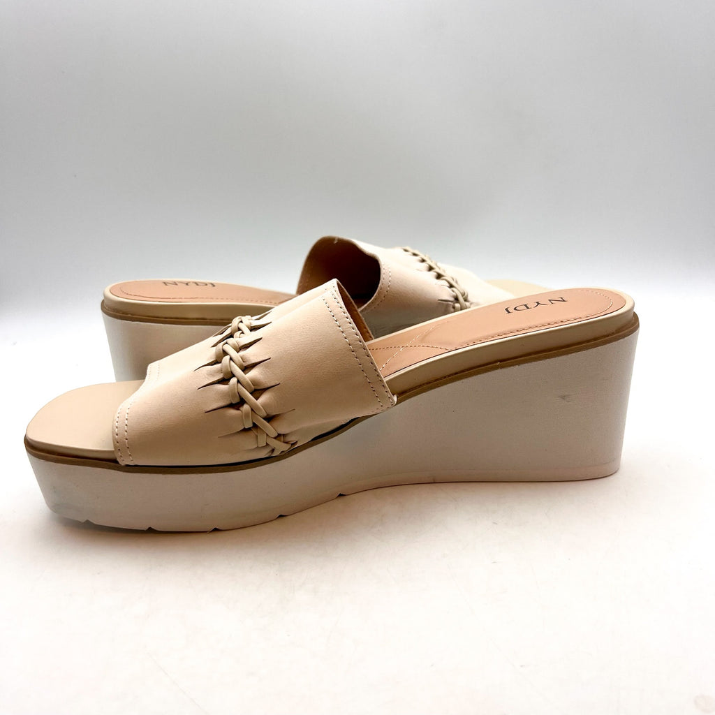 NYDJ Women's Rory Wedge Sandals Size 10M White Beige Leather Slip On NWOB