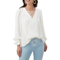 TRINA TURK Women's Zahara Lace Up Top Medium White Whitewash Balloon Sleeve NWT