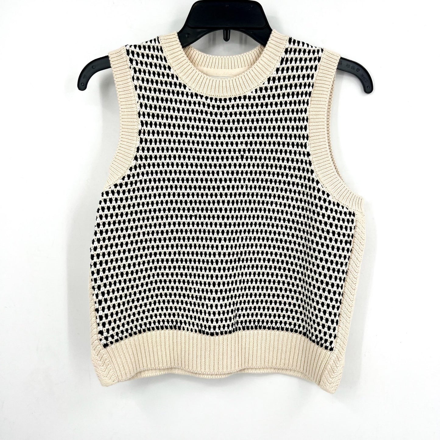 VARLEY Womens Knowles Textured Knit Vest Top XS Birch Cream Black Stitch NWOT