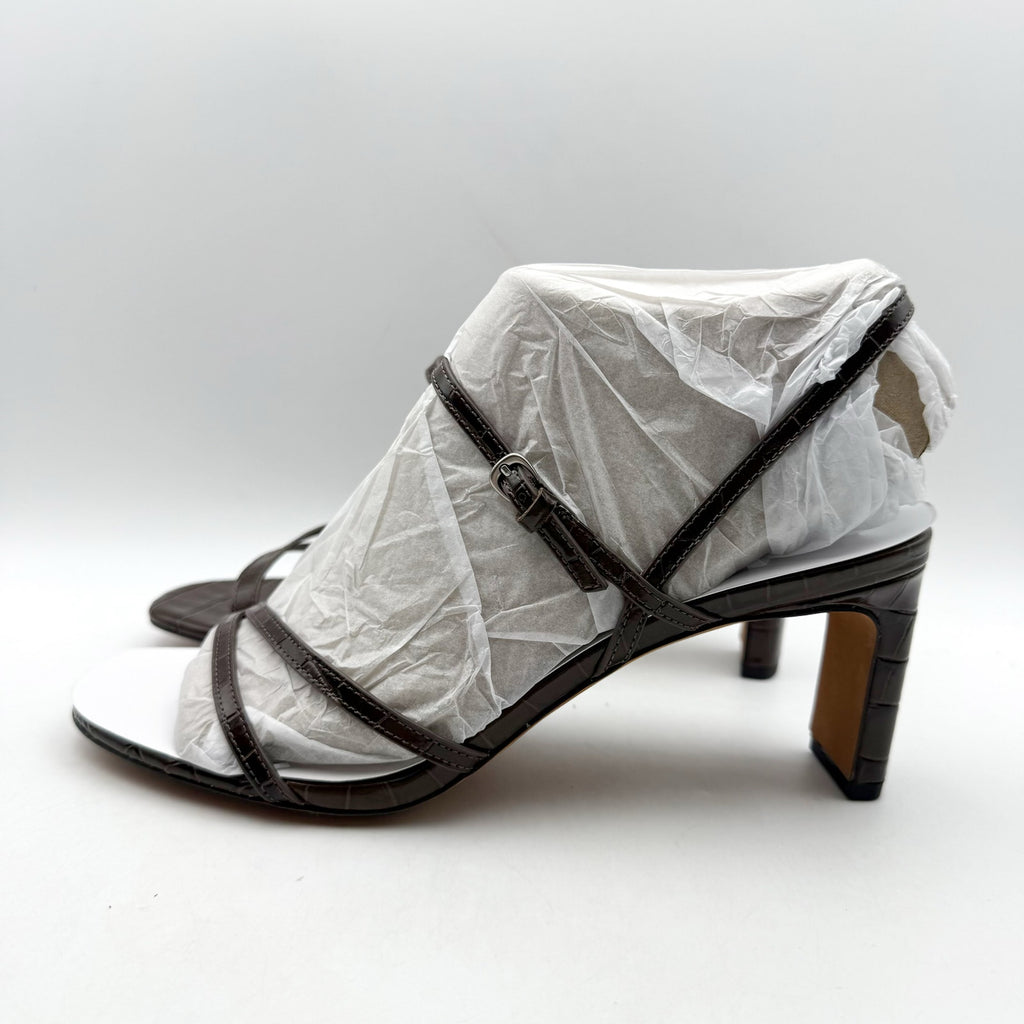 Vince Womens Marcela Heeled Sandals Size 9 Brown Leather Croc-Embossed NIB