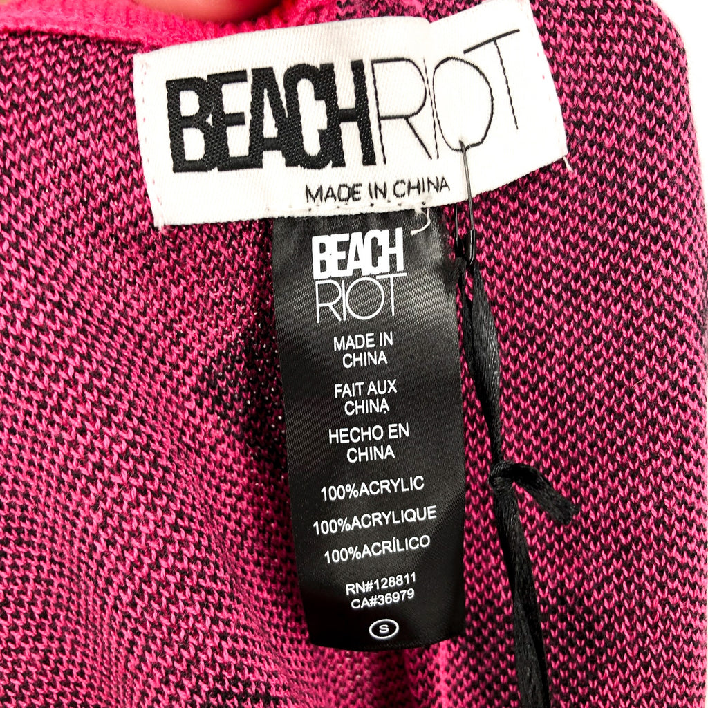 BEACH RIOT Women's Balboa Knit Shorts Small Pink Black Candy Heart NWT