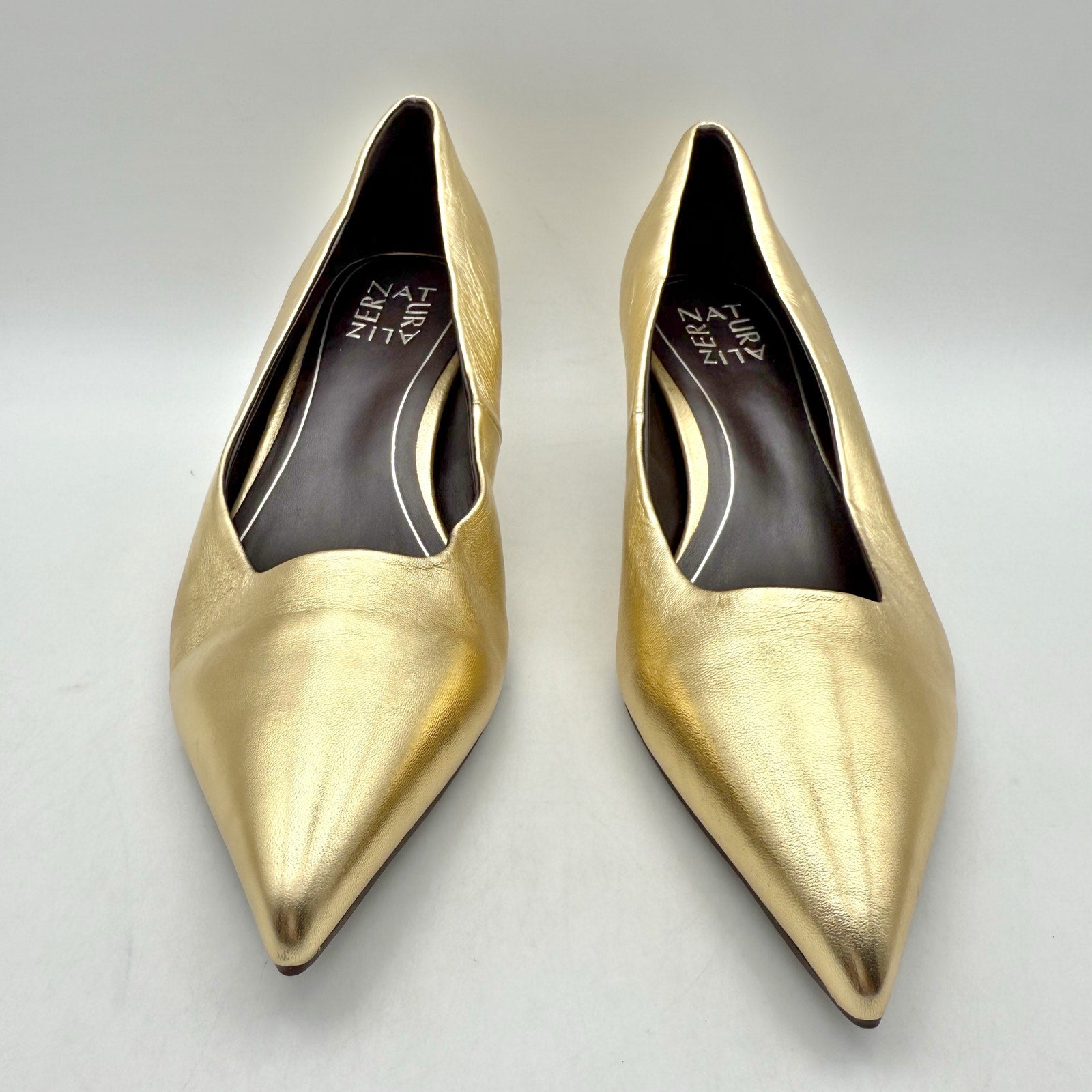 Naturalizer Womens Natalia Kitten Heels US 7 WIDE EU 37 Gold Leather NWOB