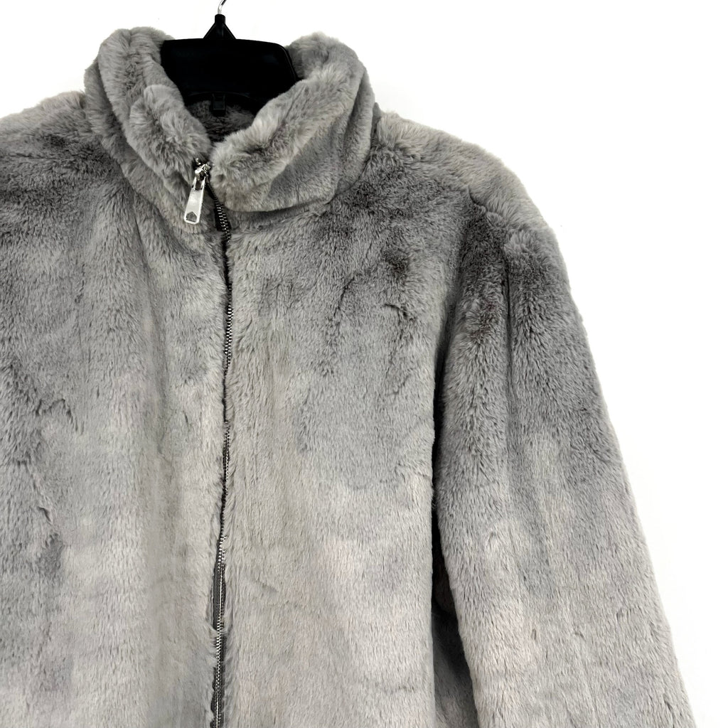 Sanctuary Womens Lux Faux Fur Short Coat Large Light Grey NWT