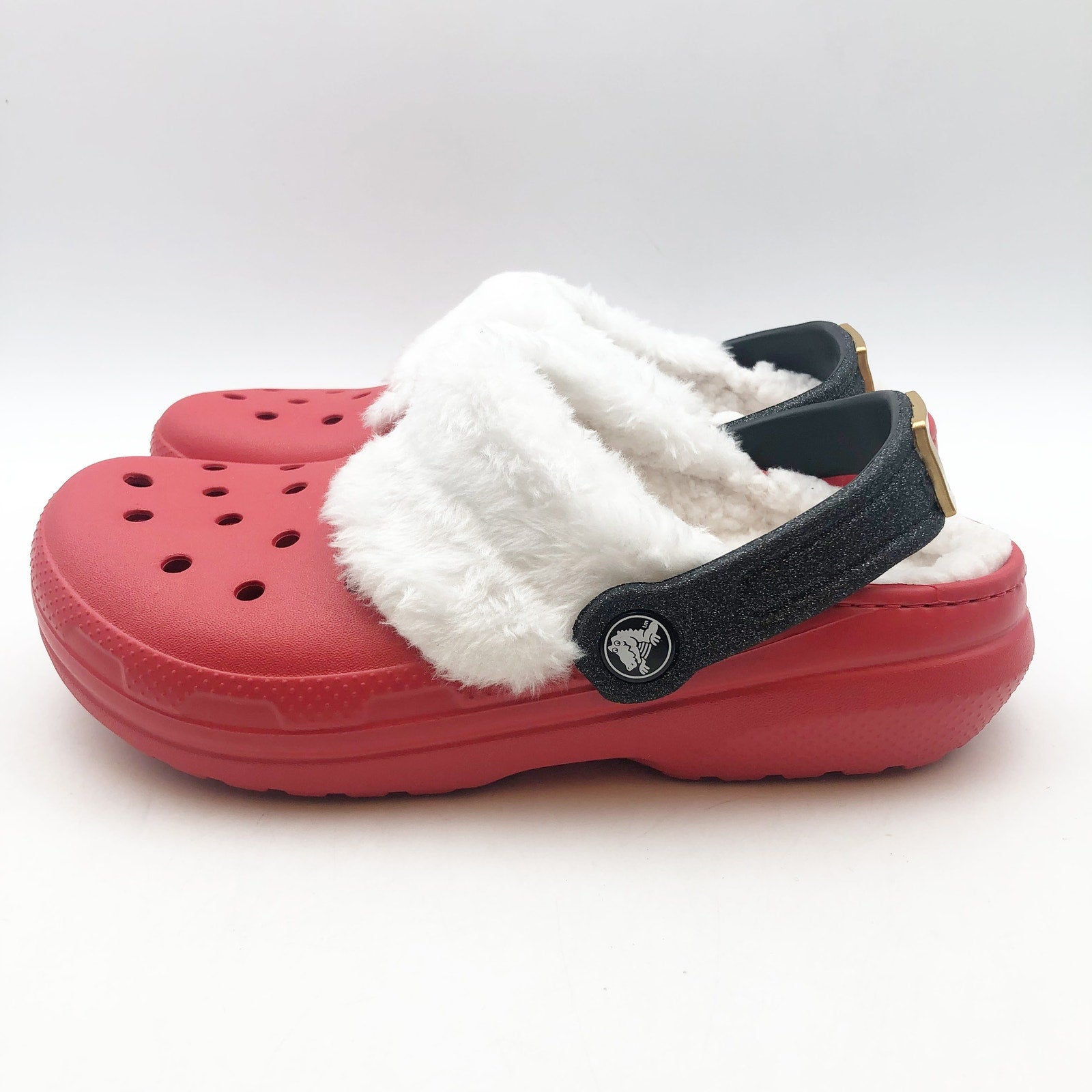 Crocs Unisex Kids Santa Classic Clogs Size J 2 Festive Red White Black NWT