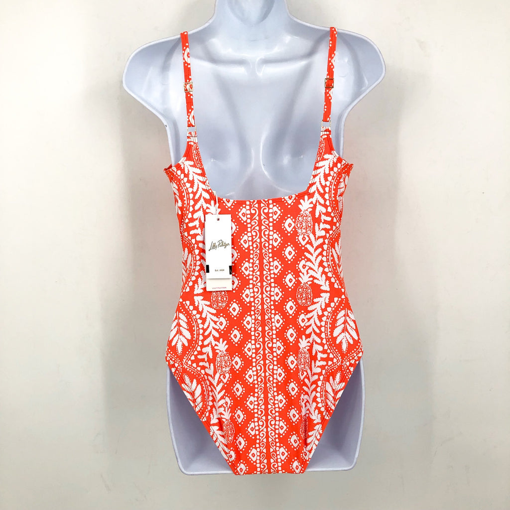 LILLY PULITZER Womens Emil One Piece Swimsuit Size 14 Orange Flamingo NWT