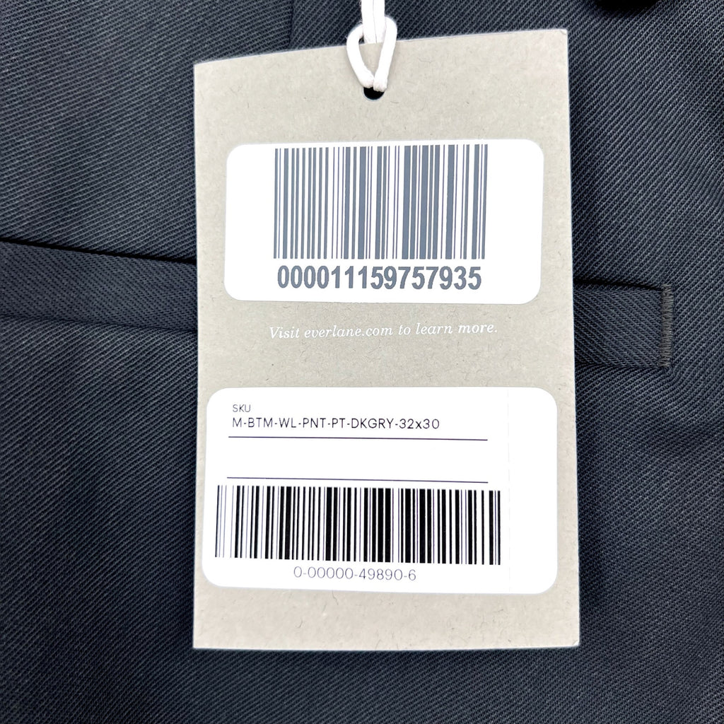 EVERLANE Men's The Italian Wool Trouser Pants 32x30 Dark Grey Flat Front NWT