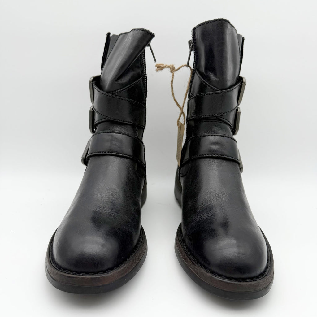 Born Womens Mayne Mid Calf Boots US 6 M EU 36.5 Black Leather Combat Buckle NIB