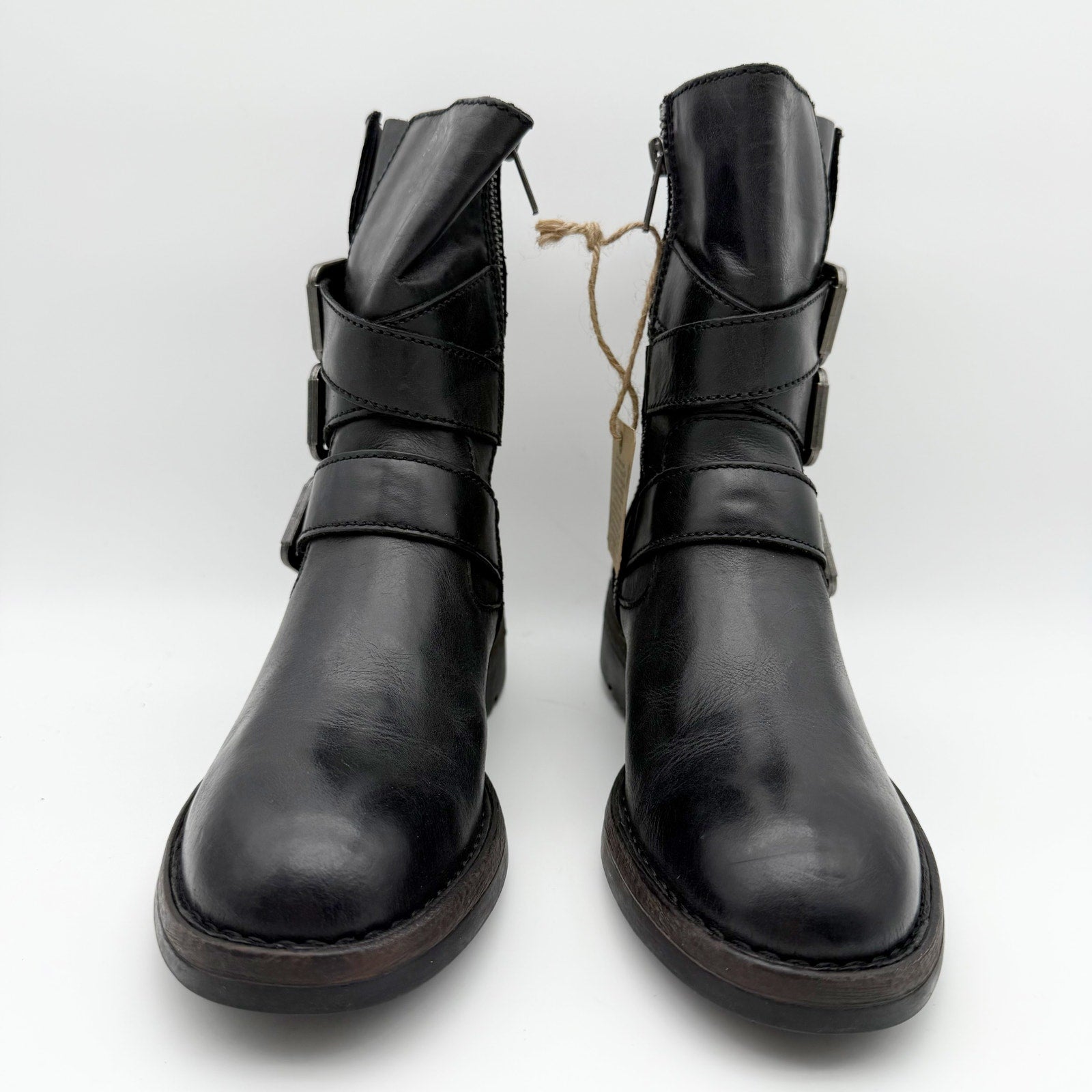 Born Womens Mayne Mid Calf Boots US 6 M EU 36.5 Black Leather Combat Buckle NIB
