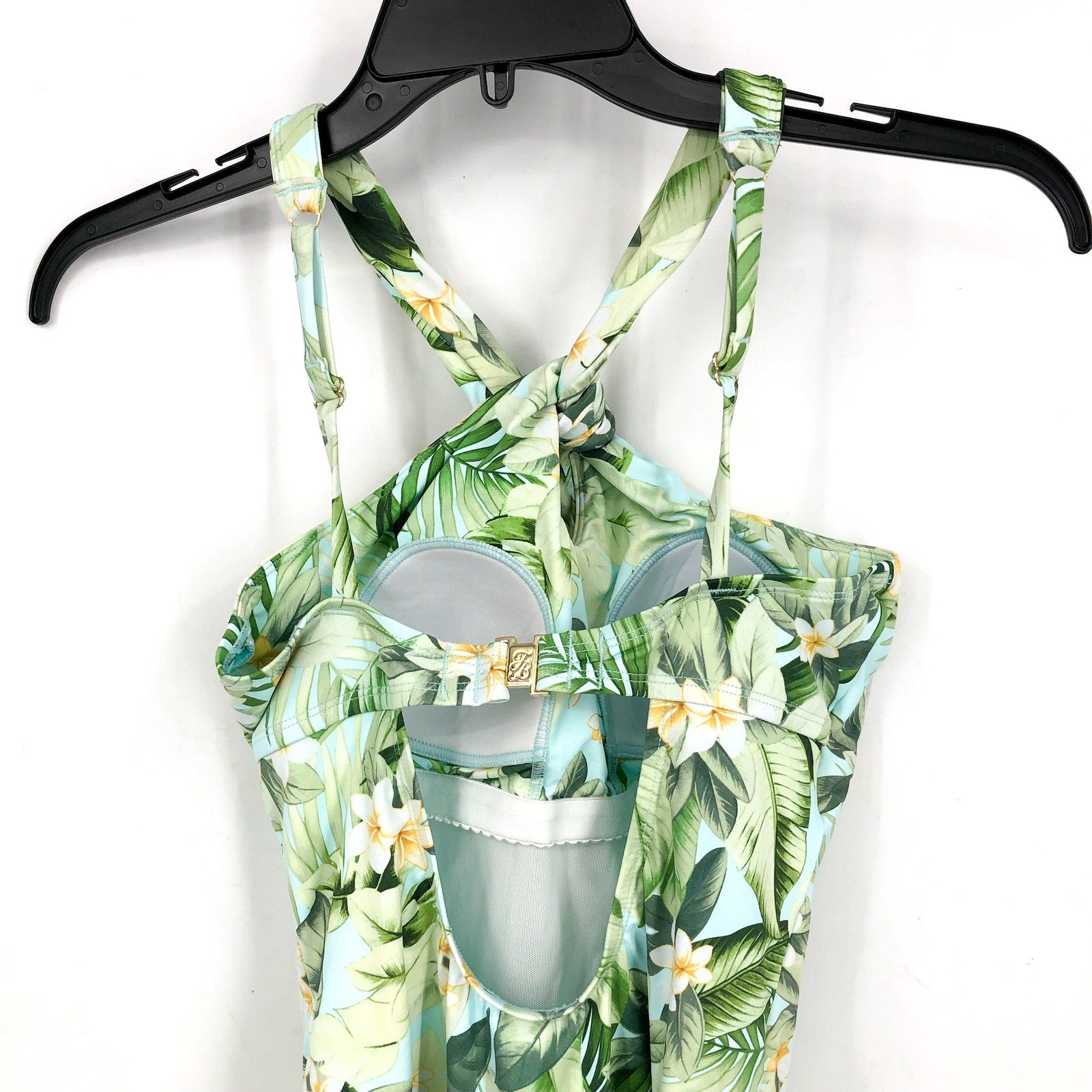 TOMMY BAHAMA Paradise Fronds High Neck One Piece Swimsuit Size 4 Green White NWT