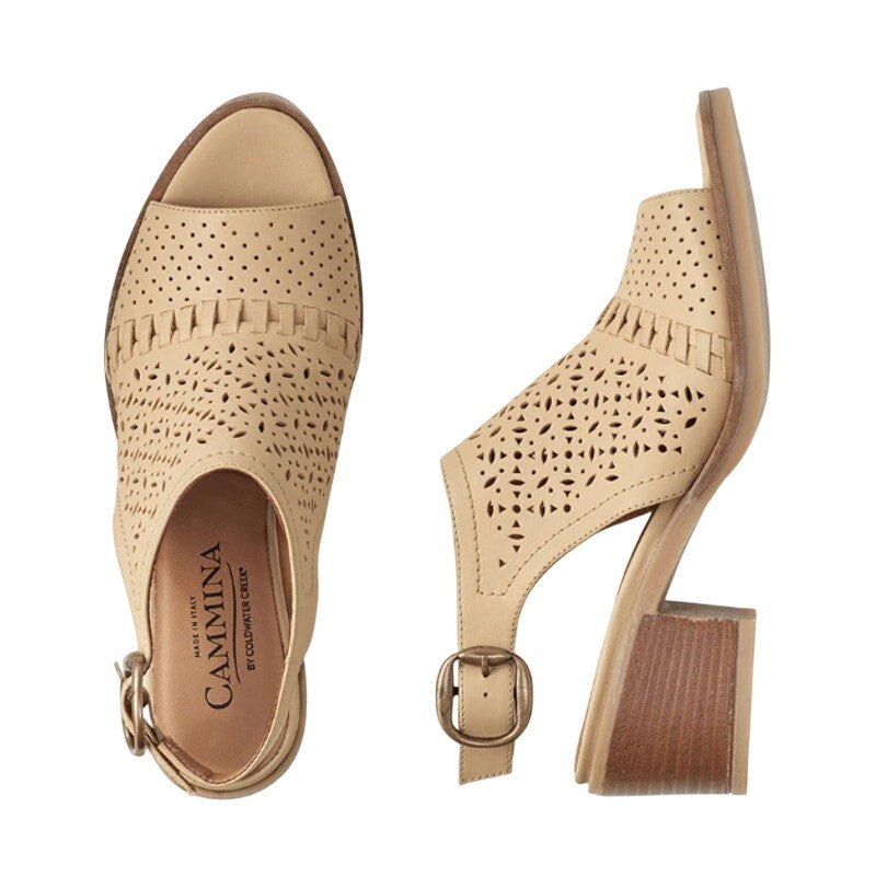 Cammina x Coldwater Creek Women Isabella Heeled Sandal US 8.5 Beige Leather NWOB