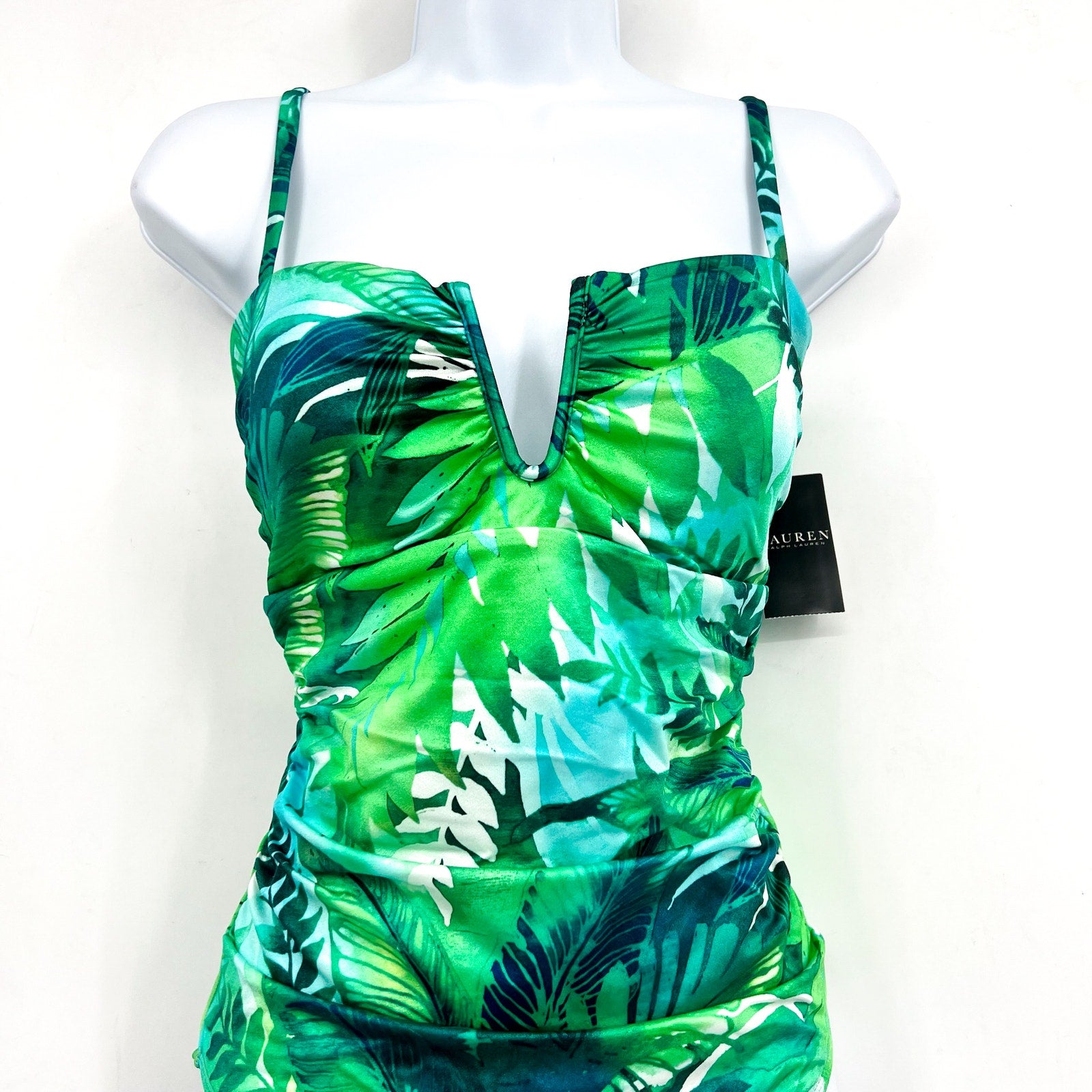 LAUREN RALPH LAUREN Women's One-Piece Swimsuit Size 10 Green Cartago Palms NWT