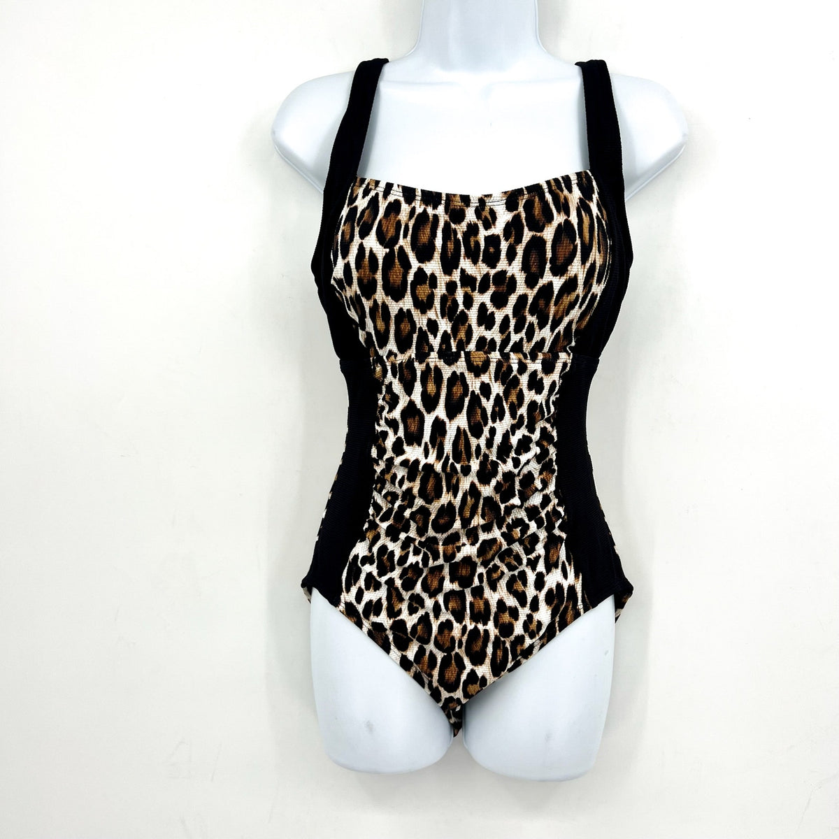 TOMMY BAHAMA Island Cays Leopard One-Piece Swimsuit Size 10 Black Tan NWT