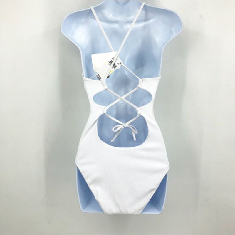 BECCA Women's Modern Edge Haley One Piece Swimsuit Large White Plunge Neck NWT