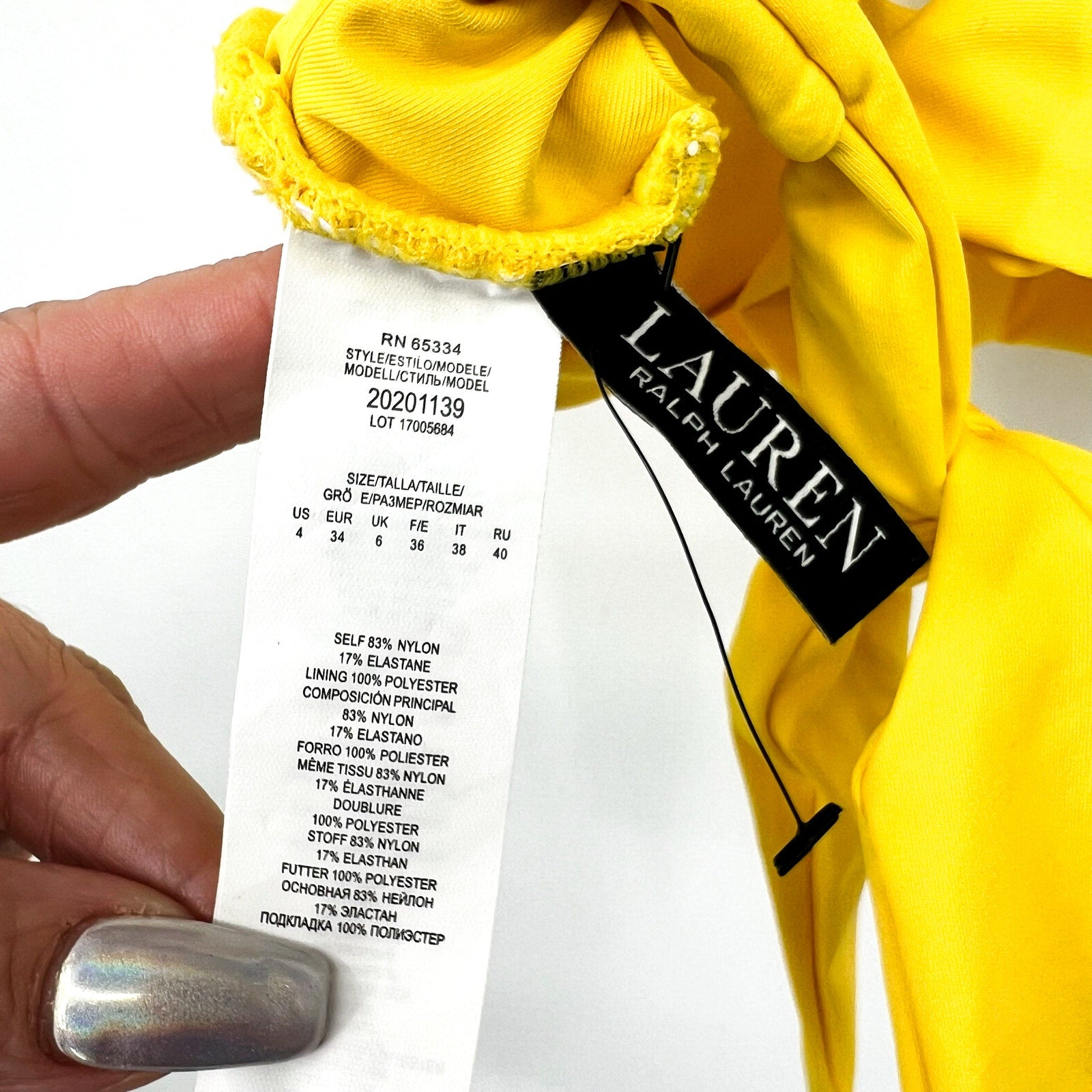 LAUREN RALPH LAUREN Twist X Back Bikini Top Size 4 Bright Yellow Beach Club NWOT