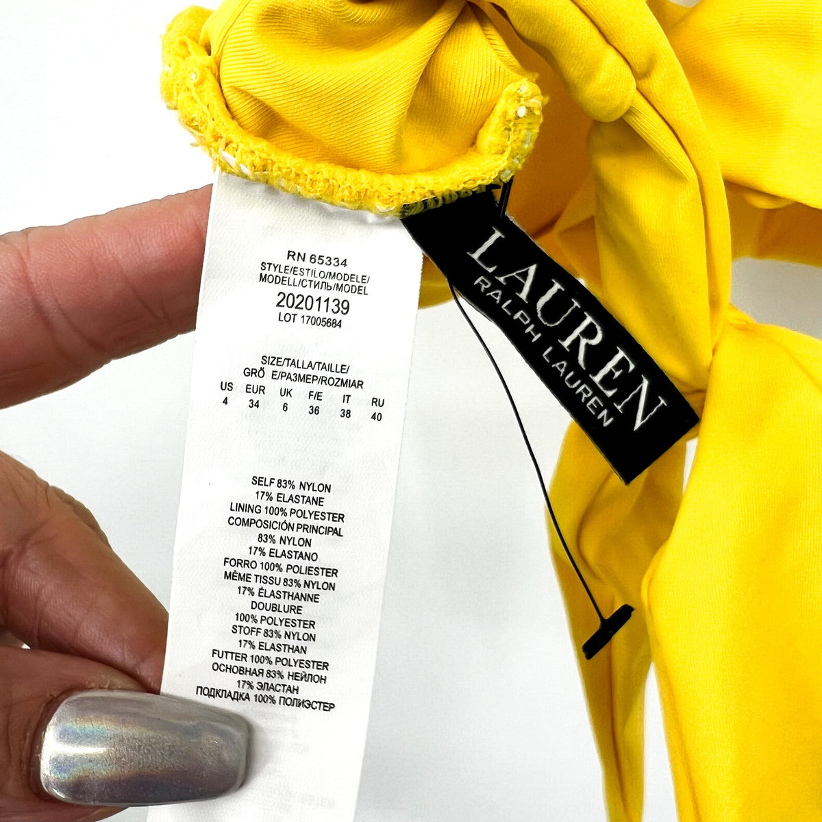 LAUREN RALPH LAUREN Twist X Back Bikini Top Size 4 Bright Yellow Beach Club NWOT