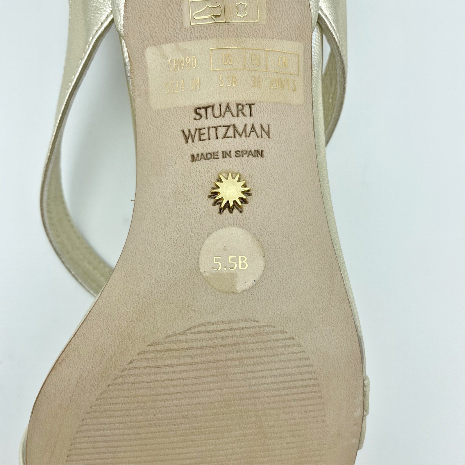 Stuart Weitzman Womens Oasis 50 Heeled Sandals US 5.5 B Gold Leather NIB